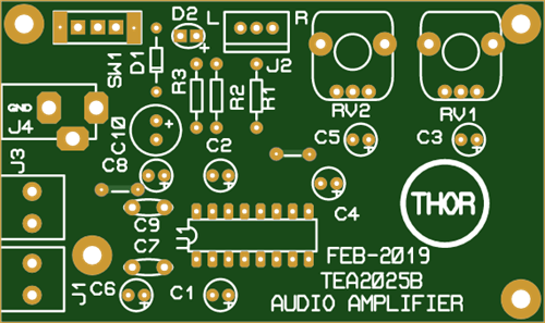 A PCB Of The Stereo Audio Amplifier With TEA2025B